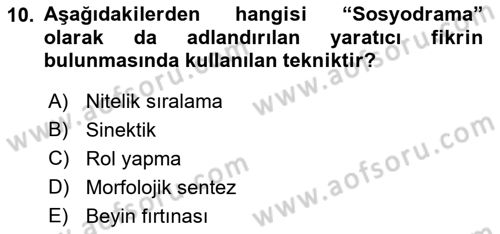 Reklamda Yaratıcılık ve Yazarlık Dersi 2021 - 2022 Yılı Yaz Okulu Sınav Soruları 10. Soru