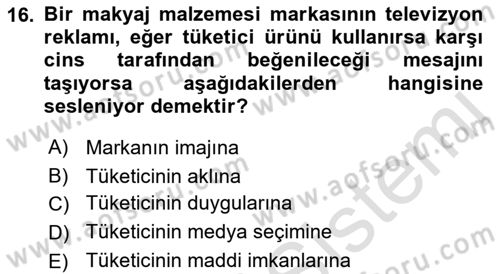 Reklamda Yaratıcılık ve Yazarlık Dersi 2021 - 2022 Yılı Yaz Okulu Sınav Soruları 16. Soru