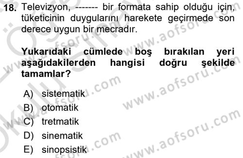 Reklamda Yaratıcılık ve Yazarlık Dersi 2021 - 2022 Yılı Yaz Okulu Sınav Soruları 18. Soru