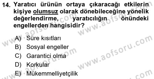 Reklamda Yaratıcılık ve Yazarlık Dersi 2023 - 2024 Yılı (Vize) Ara Sınav Soruları 14. Soru