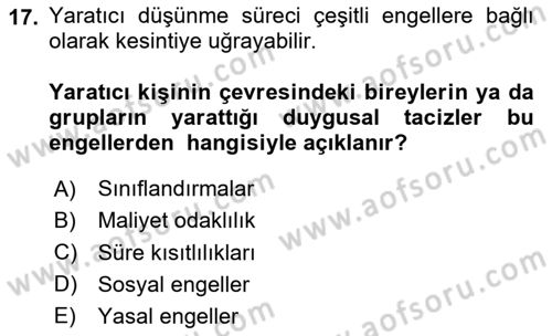 Reklamda Yaratıcılık ve Yazarlık Dersi 2023 - 2024 Yılı (Vize) Ara Sınav Soruları 17. Soru