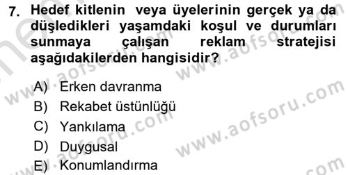 Reklamda Yaratıcılık ve Yazarlık Dersi 2023 - 2024 Yılı (Vize) Ara Sınavı 7. Soru