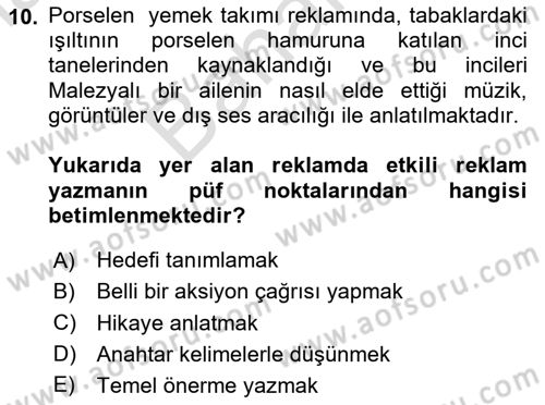 Reklamda Yaratıcılık ve Yazarlık Dersi 2023 - 2024 Yılı (Final) Dönem Sonu Sınav Soruları 10. Soru