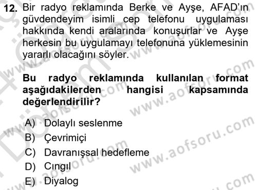 Reklamda Yaratıcılık ve Yazarlık Dersi 2023 - 2024 Yılı (Final) Dönem Sonu Sınav Soruları 12. Soru