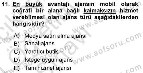 Reklamda Yaratıcılık ve Yazarlık Dersi 2023 - 2024 Yılı Yaz Okulu Sınav Soruları 11. Soru