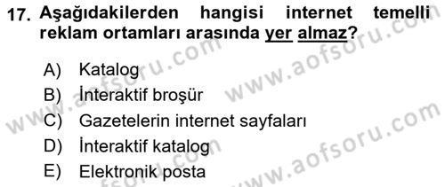 Reklamda Yaratıcılık ve Yazarlık Dersi 2023 - 2024 Yılı Yaz Okulu Sınav Soruları 17. Soru