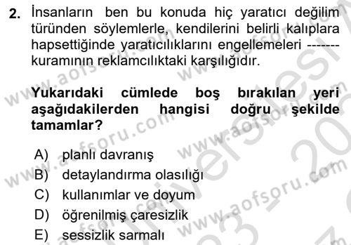 Reklamda Yaratıcılık ve Yazarlık Dersi 2023 - 2024 Yılı Yaz Okulu Sınav Soruları 2. Soru
