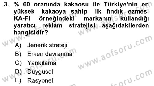 Reklamda Yaratıcılık ve Yazarlık Dersi 2023 - 2024 Yılı Yaz Okulu Sınav Soruları 3. Soru