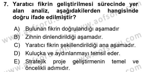 Reklamda Yaratıcılık ve Yazarlık Dersi 2023 - 2024 Yılı Yaz Okulu Sınav Soruları 7. Soru