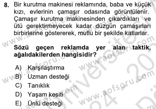 Reklamda Yaratıcılık ve Yazarlık Dersi 2024 - 2025 Yılı (Vize) Ara Sınav Soruları 8. Soru