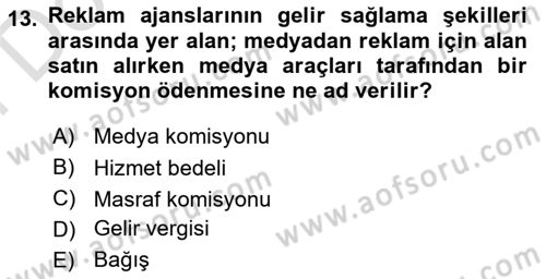 Reklamda Yaratıcılık ve Yazarlık Dersi 2024 - 2025 Yılı (Final) Dönem Sonu Sınav Soruları 13. Soru