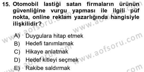 Reklamda Yaratıcılık ve Yazarlık Dersi 2024 - 2025 Yılı (Final) Dönem Sonu Sınav Soruları 15. Soru