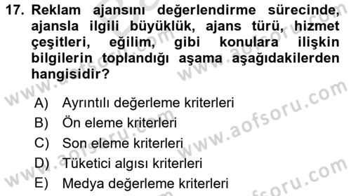 Reklamda Yaratıcılık ve Yazarlık Dersi 2024 - 2025 Yılı (Final) Dönem Sonu Sınav Soruları 17. Soru