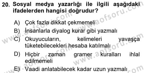 Reklamda Yaratıcılık ve Yazarlık Dersi 2024 - 2025 Yılı (Final) Dönem Sonu Sınav Soruları 20. Soru
