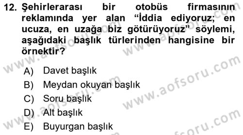 Reklamda Yaratıcılık ve Yazarlık Dersi 2024 - 2025 Yılı Yaz Okulu Sınav Soruları 12. Soru