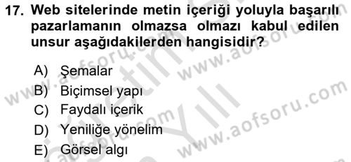 Reklamda Yaratıcılık ve Yazarlık Dersi 2024 - 2025 Yılı Yaz Okulu Sınav Soruları 17. Soru