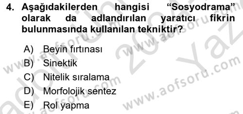 Reklamda Yaratıcılık ve Yazarlık Dersi 2024 - 2025 Yılı Yaz Okulu Sınav Soruları 4. Soru