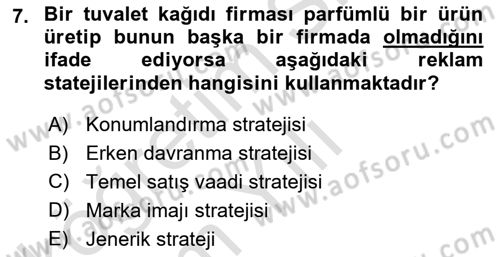 Reklamda Yaratıcılık ve Yazarlık Dersi 2024 - 2025 Yılı Yaz Okulu Sınav Soruları 7. Soru