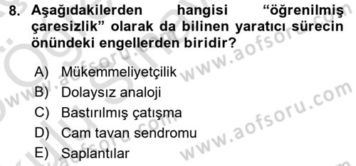 Reklamda Yaratıcılık ve Yazarlık Dersi 2024 - 2025 Yılı Yaz Okulu Sınav Soruları 8. Soru