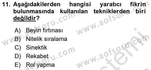 Reklamda Yaratıcılık ve Yazarlık Dersi 2025 - 2026 Yılı (Vize) Ara Sınav Soruları 11. Soru