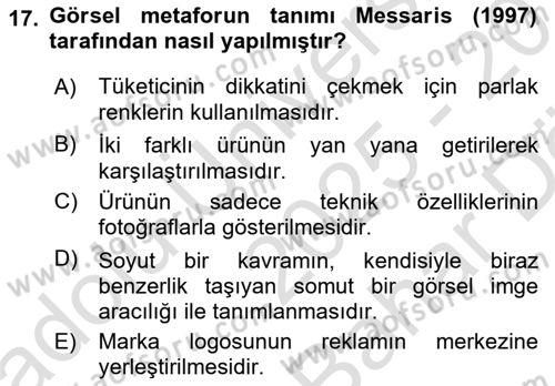 Reklamda Yaratıcılık ve Yazarlık Dersi 2025 - 2026 Yılı (Vize) Ara Sınav Soruları 17. Soru