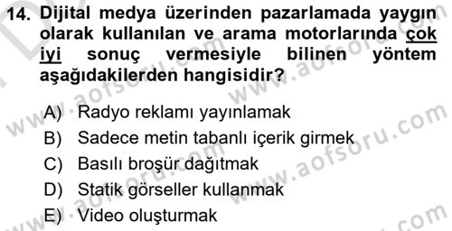 Reklamda Yaratıcılık ve Yazarlık Dersi 2025 - 2026 Yılı (Final) Dönem Sonu Sınav Soruları 14. Soru