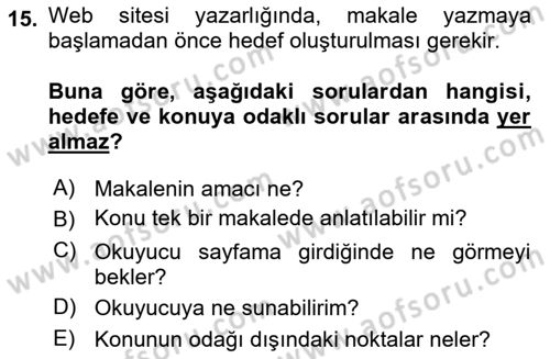 Reklamda Yaratıcılık ve Yazarlık Dersi 2025 - 2026 Yılı (Final) Dönem Sonu Sınav Soruları 15. Soru