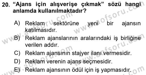 Reklamda Yaratıcılık ve Yazarlık Dersi 2025 - 2026 Yılı (Final) Dönem Sonu Sınav Soruları 20. Soru