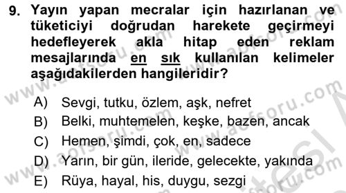 Reklamda Yaratıcılık ve Yazarlık Dersi 2025 - 2026 Yılı (Final) Dönem Sonu Sınav Soruları 9. Soru
