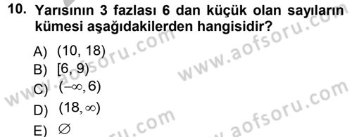 Genel Matematik Dersi 2012 - 2013 Yılı (Vize) Ara Sınav Soruları 10. Soru