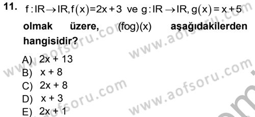 Genel Matematik Dersi 2012 - 2013 Yılı (Vize) Ara Sınav Soruları 11. Soru