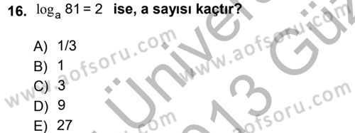 Genel Matematik Dersi Ara Sınavı Deneme Sınav Soruları 16. Soru
