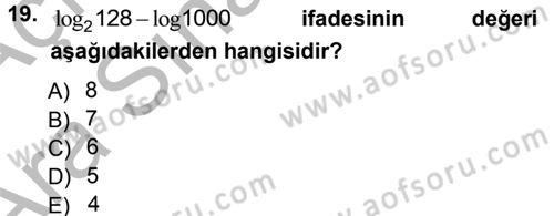 Genel Matematik Dersi 2012 - 2013 Yılı (Vize) Ara Sınav Soruları 19. Soru