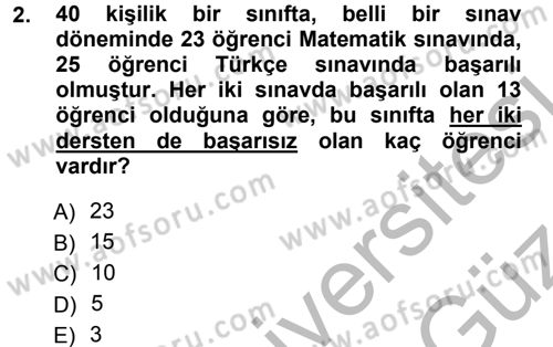 Genel Matematik Dersi Ara Sınavı Deneme Sınav Soruları 2. Soru