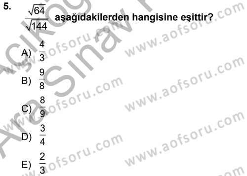 Genel Matematik Dersi Ara Sınavı Deneme Sınav Soruları 5. Soru
