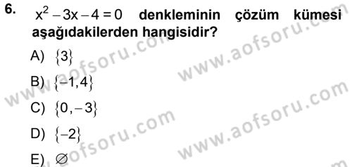 Genel Matematik Dersi Ara Sınavı Deneme Sınav Soruları 6. Soru