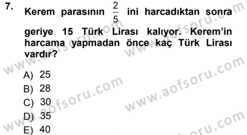 Genel Matematik Dersi Ara Sınavı Deneme Sınav Soruları 7. Soru