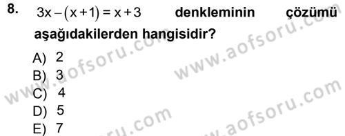 Genel Matematik Dersi Ara Sınavı Deneme Sınav Soruları 8. Soru