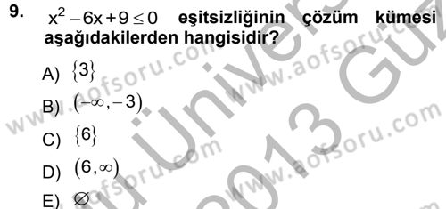 Genel Matematik Dersi Ara Sınavı Deneme Sınav Soruları 9. Soru