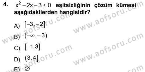 Genel Matematik Dersi 2012 - 2013 Yılı (Final) Dönem Sonu Sınav Soruları 4. Soru