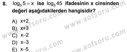 Genel Matematik Dersi 2012 - 2013 Yılı (Final) Dönem Sonu Sınav Soruları 8. Soru