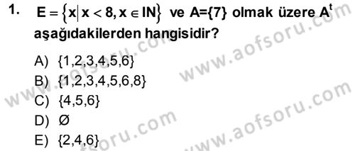 Genel Matematik Dersi Ara Sınavı Deneme Sınav Soruları 1. Soru