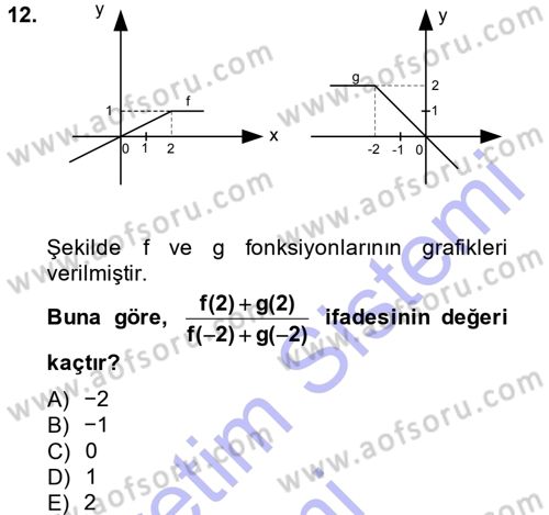 Genel Matematik Dersi Ara Sınavı Deneme Sınav Soruları 12. Soru