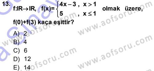 Genel Matematik Dersi Ara Sınavı Deneme Sınav Soruları 13. Soru