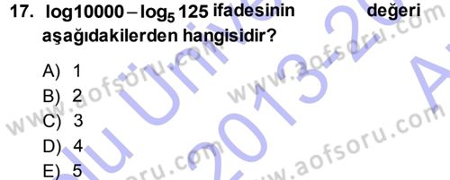 Genel Matematik Dersi Ara Sınavı Deneme Sınav Soruları 17. Soru