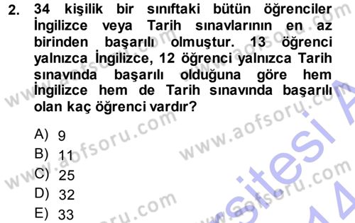 Genel Matematik Dersi Ara Sınavı Deneme Sınav Soruları 2. Soru