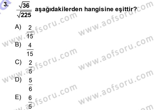 Genel Matematik Dersi Ara Sınavı Deneme Sınav Soruları 3. Soru