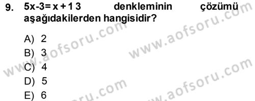 Genel Matematik Dersi 2013 - 2014 Yılı (Vize) Ara Sınav Soruları 9. Soru