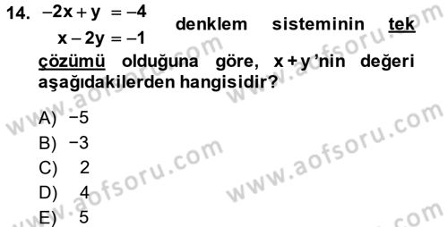 Genel Matematik Dersi 2013 - 2014 Yılı (Final) Dönem Sonu Sınav Soruları 14. Soru