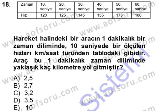 Genel Matematik Dersi 2013 - 2014 Yılı (Final) Dönem Sonu Sınav Soruları 18. Soru
